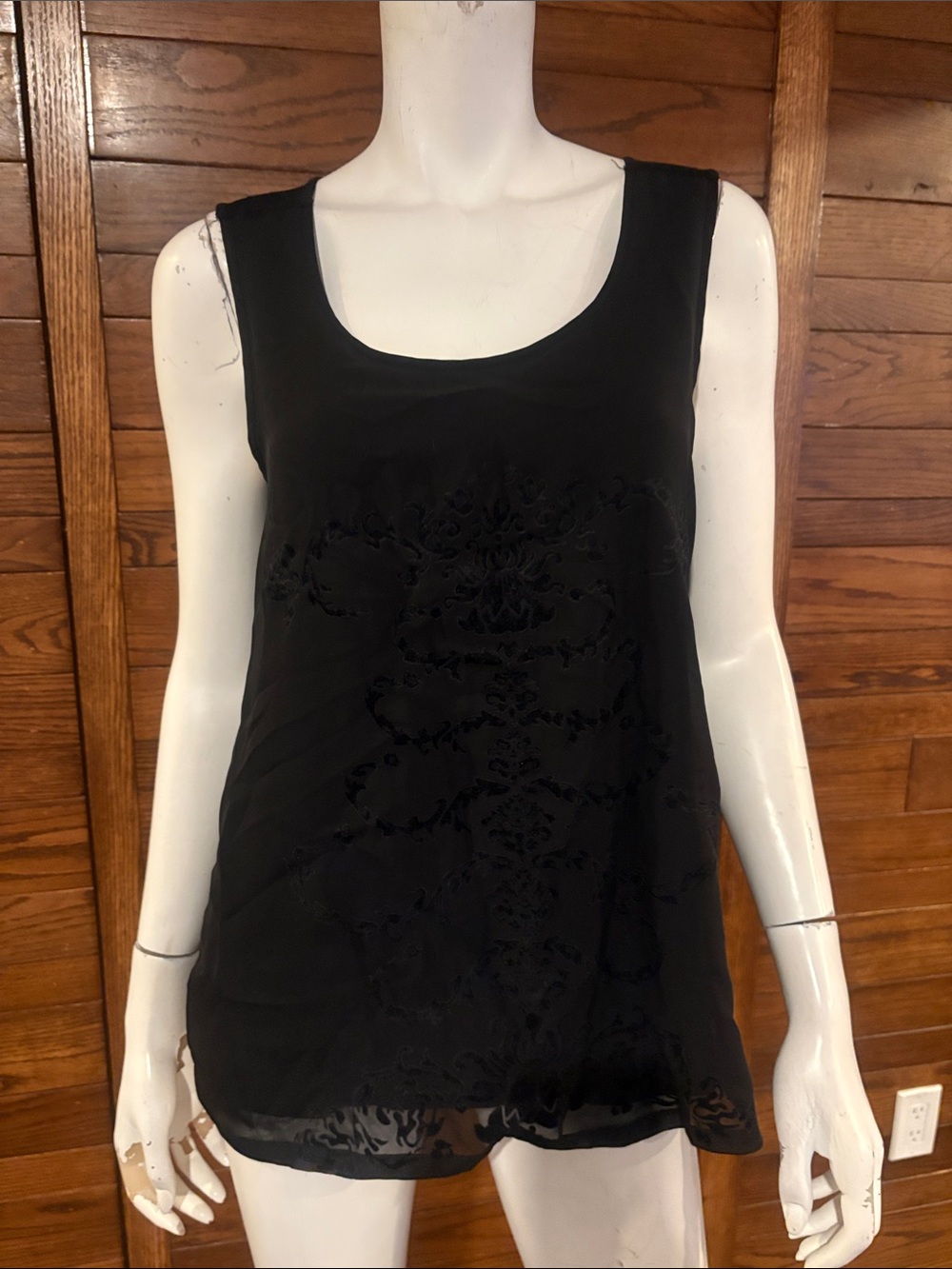 Ricki's Black Embroidered Silk-Feel Sleeveless tank top